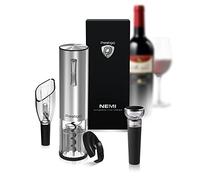 Prestigio Cavatappi Elettrico di Alta Qualità con Batteria Set da Vino con Tagliacapsule Tappo per Vino e Decanter in Confezione Regalo di Alta Qualità (Nemi - Silver)