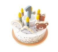 Pretend Gioca Cibo per i bambini 1-3, torta di compleanno in legno con candele e numeri, tea party apprendimento cucina regalo giocattolo per ragazzi ragazze (grigio)