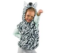 PRETEND TO BEE Costume da zebra, per bambini, a righe, bianco e nero, top con cerniera e criniera e coda in finta pelliccia, abbigliamento da safari per giochi di ruolo, Giornata mondiale del libro e
