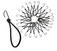 PRETEX Corde Elastiche con Gancio - Set di 25 da 23 cm - Ganci Elastici Universali - Elastici con Ganci Resistenti per Teloni Occhiellati Striscioni e Campeggio - Corda Nera e Gancio Nero