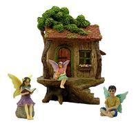PRETMANNS Fairy Garden House Kit - Complete with Accessories, House 9” High with Door That Opens & Fairies for Outdoor Gardens - 4 Pieces