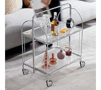 Prettiee Carrello Bar Pieghevole con Ruote e Maniglia - Carrello di Servizio per caffè, tè e Bevande - Carrello portabevande su Ruote per Cucina, Sala da Pranzo e Feste (/Trasparente)