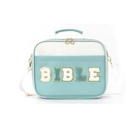 Pretty Bible Bag for Women, Floral Chenille Letter Design, Large Capacity Bible Cover Case for Women, Quilted Bibles Case with Shoulder Strap, for Study Supplies (Green)