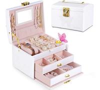 Pretty Comy Portagioie per ragazze e donne, ragazze portagioie a 3 strati con pelle PU, custodia da viaggio con specchio per orecchini, anelli, collane, miglior regalo per ragazze