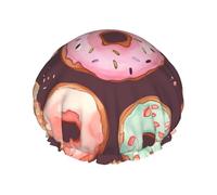 Pretty Donuts - Cuffia da doccia per donne e uomini, grande, riutilizzabile, a doppio strato, impermeabile, con fascia elastica, per tutte le acconciature, adatta ai viaggi
