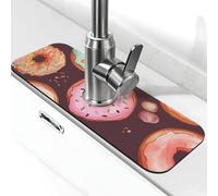 Pretty Donuts - Tappetino per rubinetto per lavello da cucina, paraspruzzi, 14 x 38 cm, in diatomite, ad asciugatura rapida, super assorbente, con ventosa per rubinetto, antigoccia, per cucina