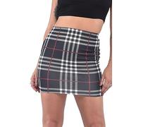 Pretty Fashion Minigonna, elastica, dimagrante da donna, gonna corta elasticizzata da donna, minigonne nere da donna UK diversi colori taglie forti 8-22, A quadretti neri., 44-46