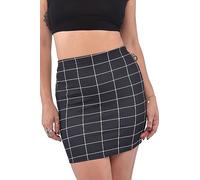 Pretty Fashion Minigonna, elastica, dimagrante da donna, gonna corta elasticizzata da donna, minigonne nere da donna UK diversi colori taglie forti 8-22, Griglia nera, 40-42