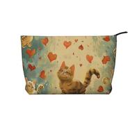 Pretty Fish - Trousse da viaggio in velluto a coste con stampa di pesci, trousse per cosmetici, trousse da toilette, organizer per donne, mamme e ragazze, Happy Walking Kitty, Taglia unica, Beauty