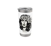 Pretty Girl x Gypsy x Fortune Teller x Rose Blackwork Flash Bicchiere termico in acciaio inox doppia parete