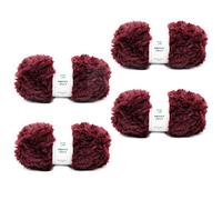 Pretty Jolly 4 gomitoli di filato di pelliccia sintetica, filato super morbido e grosso, soffice, per lavori a maglia e all'uncinetto, filato di poliestere (rosso vino)