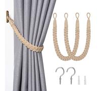 Pretty Jolly Confezione da 2 Fermacravatta in Corda di Cotone Naturale Elegante Stile Boho Decorativi Fermatenda Morbidi con Nappa Intrecciata a Mano e Gancio in Metallo per Tende da Casa e Ufficio
