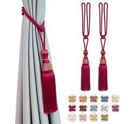 Pretty Jolly - Confezione da 2 fermatenda in rete a forma di palla con nappa, stile europeo, stile vintage, fatto a mano, in corda intrecciata, per tende da finestra, colore: rosso