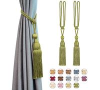 Pretty Jolly - Confezione da 2 fermatenda in rete a forma di palla con nappa, stile europeo, stile vintage, fatto a mano, in corda intrecciata, fermatenda per casa e ufficio, colore: verde