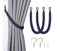 Pretty Jolly Confezione da 2 fermatende in corda di cotone naturale, eleganti e decorativi, in morbida corda intrecciata a mano, con gancio in metallo, per casa e ufficio (blu scuro)