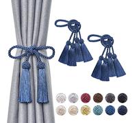 Pretty Jolly Confezione da 4 fermacavi con nappe a doppia estremità, fatti a mano, con nodo in corda intrecciata in stile europeo, per decorazione di casa e ufficio (blu navy)