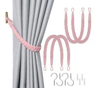 Pretty Jolly Confezione da 4 fermatende in corda di cotone naturale eleganti stile boho decorativi per tende in corda morbida intrecciata a mano con gancio in metallo per casa e ufficio tendaggi (rosa