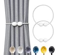 Pretty Jolly Fermatenda magnetica per tenda in corda intrecciata a mano, elegante decorazione in poliedro, per la casa e l'ufficio, 2 pezzi, colore bianco