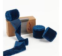 Pretty Jolly Nastro di velluto blu per confezioni regalo, 5 cm, fatto a mano, sfilacciato, vintage, nastro di velluto per albero di Natale, nastri con frange per artigianato, decorazioni per la casa