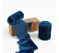 Pretty Jolly Nastro di velluto blu per confezioni regalo da 7,6 cm fatto a mano sfilacciato vintage nastro di velluto per albero di Natale nastri con frange per artigianato decorazione domestica