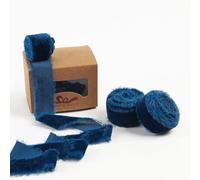 Pretty Jolly Nastro di velluto blu per confezioni regalo, nastro di velluto vintage sfilacciato fatto a mano da 2,5 cm per albero di Natale, nastri con frange per artigianato, decorazioni per la casa