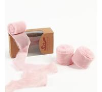 Pretty Jolly Nastro di velluto rosa per confezioni regalo, 5 cm, fatto a mano, sfilacciato, vintage, nastro di velluto per albero di Natale, nastri con frange per artigianato, decorazioni per la casa