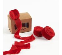 Pretty Jolly Nastro di velluto rosso per confezioni regalo, 2,5 cm, sfilacciato a mano, vintage, nastro di velluto per albero di Natale, nastri con frange per artigianato, decorazioni per la casa