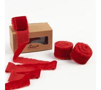 Pretty Jolly Nastro di velluto rosso per confezioni regalo 3,8 cm fatto a mano sfilacciato vintage nastro di velluto per albero di Natale nastri con frange per artigianato decorazioni per la casa