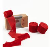 Pretty Jolly Nastro di velluto rosso per confezioni regalo, 5 cm, fatto a mano, sfilacciato, vintage, nastro di velluto per albero di Natale, nastri con frange per artigianato, decorazioni per la casa
