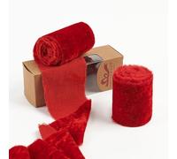 Pretty Jolly Nastro di velluto rosso per confezioni regalo, 7,6 cm, sfilacciato a mano, vintage, per albero di Natale, frangia per artigianato, decorazione per la casa, bouquet di fiori, ghirlande