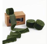Pretty Jolly Nastro di velluto verde oliva per confezioni regalo 3,8 cm fatto a mano sfilacciato vintage nastro di velluto per albero di Natale nastri con frange per artigianato decorazioni per la