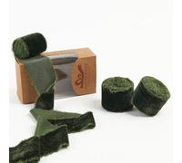 Pretty Jolly Nastro di velluto verde oliva per confezioni regalo, 5 cm, fatto a mano, sfilacciato, vintage, nastro di velluto per albero di Natale, nastri con frange per artigianato, decorazioni per