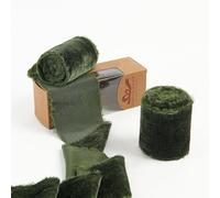 Pretty Jolly Nastro di velluto verde oliva per confezioni regalo, 7,6 cm, fatto a mano, sfilacciato, vintage, nastro di velluto per albero di Natale, nastri con frange per artigianato, decorazioni per
