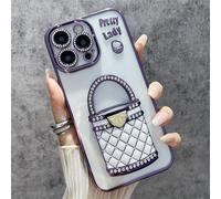 Pretty Lady Case Cover for iPhone with Mirror, Glitter Magnetic Case with Invisible Stand, Electroplated Lens, Drop-proof and Fully Covered, for iPhone 16/15/14/13/12 Series (Purple,12 ProMax)