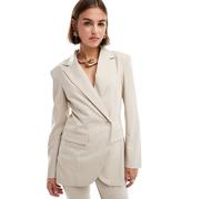 Pretty Lavish - Blazer stretto in vita beige con motivo gessato in coordinato-Bianco 48