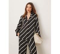 Pretty Lavish - Camicia comoda a righe nere e crema in coordinato-Multicolore 38