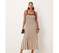 Pretty Lavish Curve - Alyssia - Vestito beige a righe con gonna al polpaccio-Neutro XXL