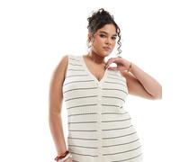 Pretty Lavish Curve - Gilet color crema e nero in maglia a righe in coordinato-Multicolore XXL