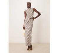 Pretty Lavish - Gonna lunga asimmetrica in jersey a righe marroni e panna in coordinato-Marrone XS