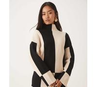 Pretty Lavish - Maglione accollato color crema e nero a coste con design diviso-Multicolore M