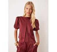 Pretty Lavish - Top in raso bordeaux con maniche a sbuffo in coordinato-Rosso 48