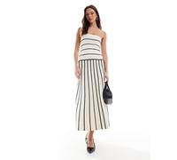 Pretty Lavish - Vestito a fascia in maglia a righe nere e crema con gonna al polpaccio-Nero XS