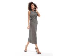 Pretty Lavish - Vestito lungo con nodo asimmetrico nero e color panna 38