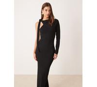 Pretty Lavish - Vestito nero al polpaccio in maglia scintillante con taglio asimmetrico S