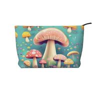 Pretty little mushrooms - Trousse per cosmetici in velluto a coste con stampa, da donna, portatile, con cerniera, colore nero, taglia unica