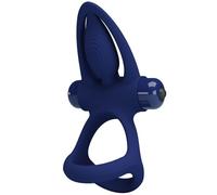 Pretty Love Mat - Doppio Anello Fallico Vibrante con Stimolatore Blu