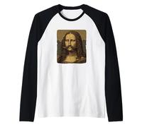 Pretty Mona Lisa Art Look con Barba per Adulti e Bambini Maglia con Maniche Raglan