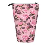 Pretty Pink Roses - Astuccio espandibile per matite, in tessuto Oxford multi-design, altezza regolabile, trousse multiuso per cosmetici