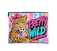 Pretty Wild - Trousse per trucchi con stampa leopardata, organizer portatile in tela con cerniera, borsa da viaggio divertente, Pesca, 7x9 Inch, Leopardo