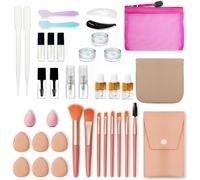 PrettyCare Set di 38 mini contenitori per trucco, regali di compleanno per donne, lei, mamma, kit di bottiglie da viaggio con pennelli, mini flaconi contagocce, flaconi spray, tubi per labbra per la